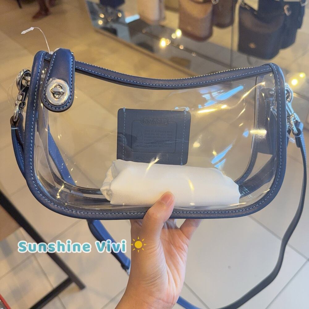 NWT Coach Stadium Swinger Bag Clear Coach with Dust Bag CBH13 Silver/True Blue
